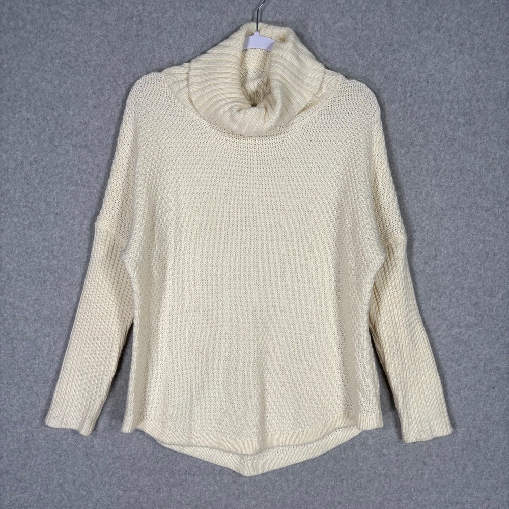 Waffle Knit Cowl Neck Sweater‎ Small Cream Tunic Comfy Cozy Neutral Fisherman
